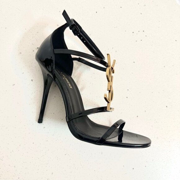 Saint Laurent Cassandra Gold-Logo Embellished Patent Leather Heels - Picture 5 of 8